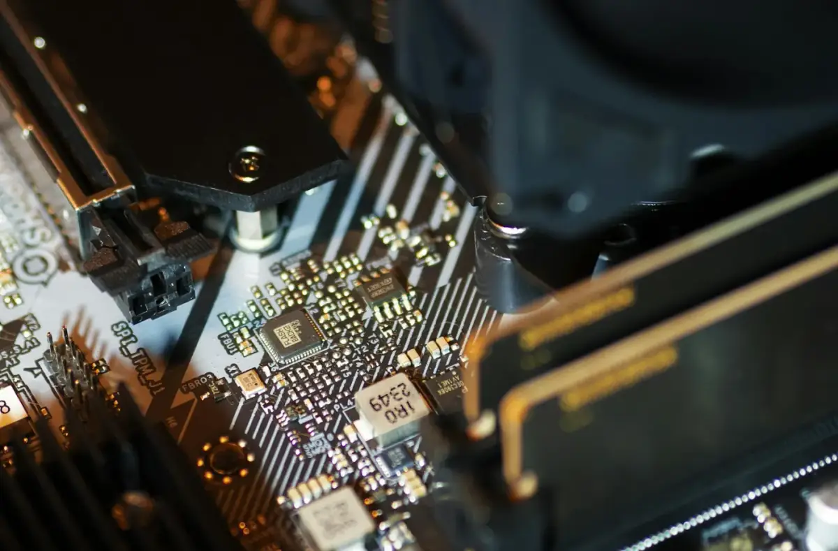 Motherboard and RAM close-up inside a desktop PC
