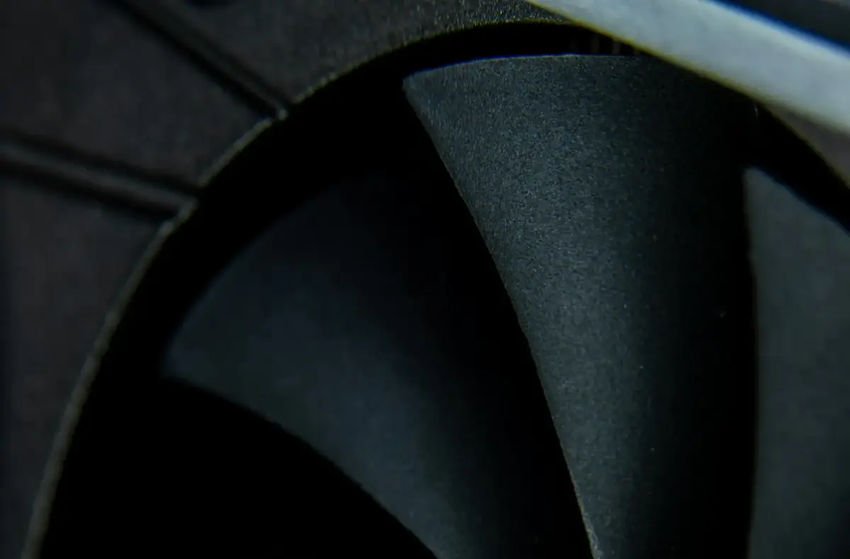 Close-up of a computer cooling fan inside PC hardware